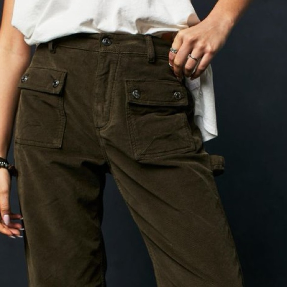 Free People Kyo Carpenter Corduroy Pants Olive size 2